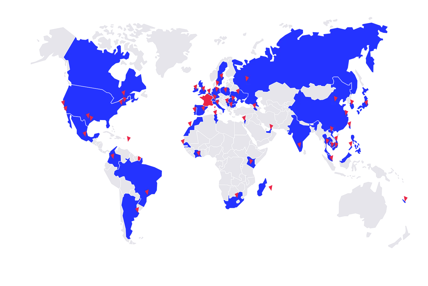World map showing La French Tech global network locations